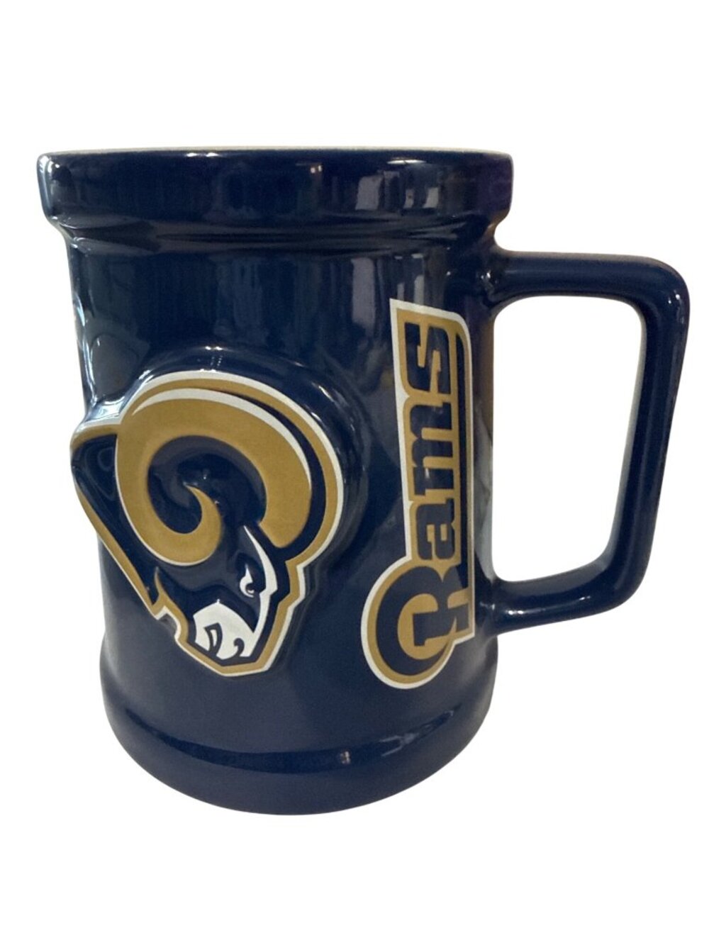 NFL Official Rams Ceramic Coffee Mug Navy Blue 3D Embossed Logo 5.5" Tall